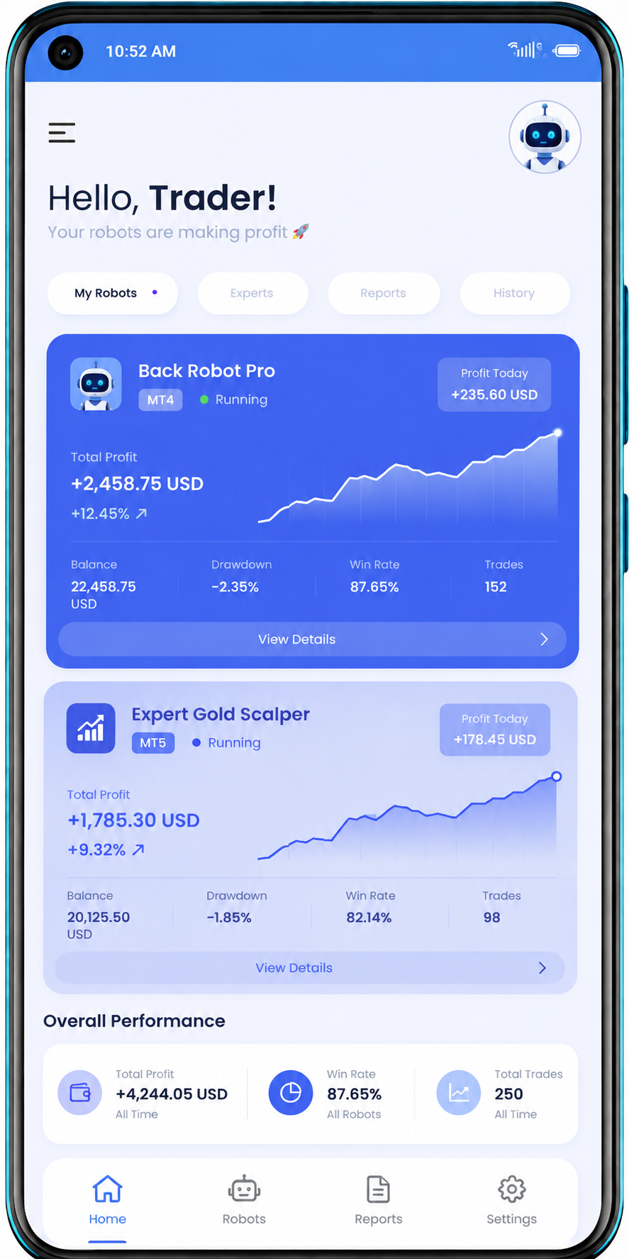اپلیکیشن مدیریت ربات‌های معامله‌گر